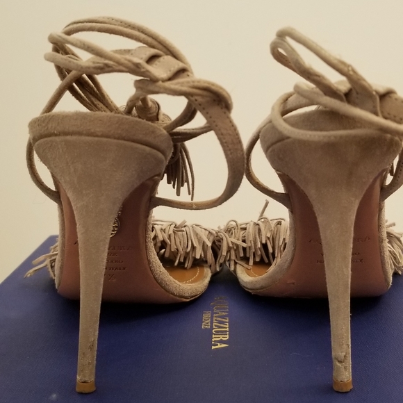 AQUAZZURA Wild Thing Nude Taupe Sandals Heels 37.5 - Picture 5 of 10